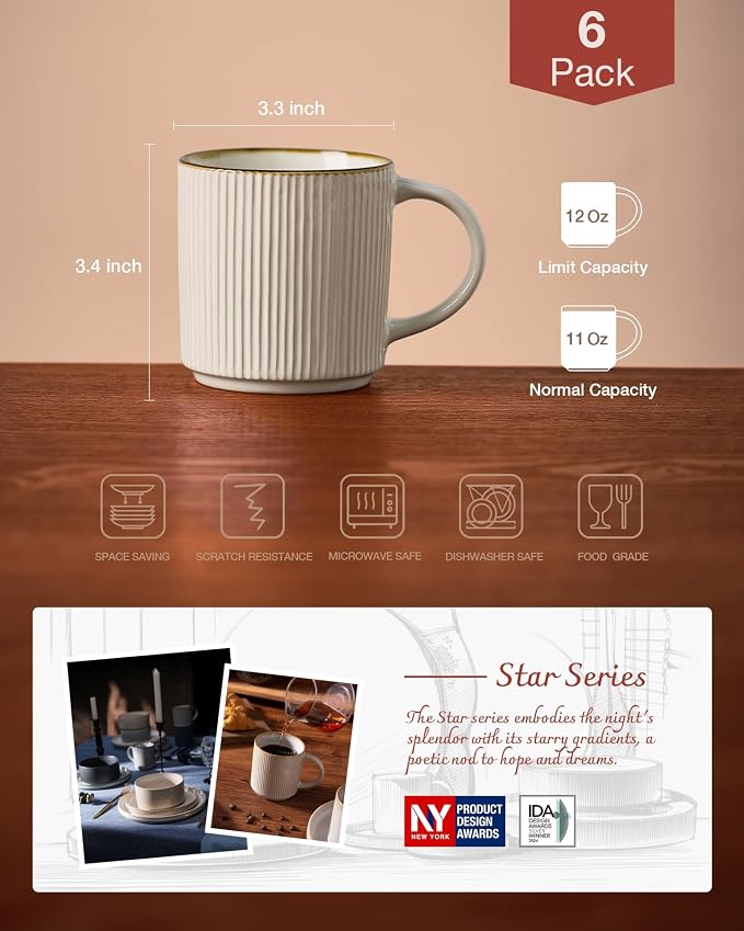 famiware Coffee Mug Set for 6, Star 12 oz Catering Mugs Cup Set - Image 4