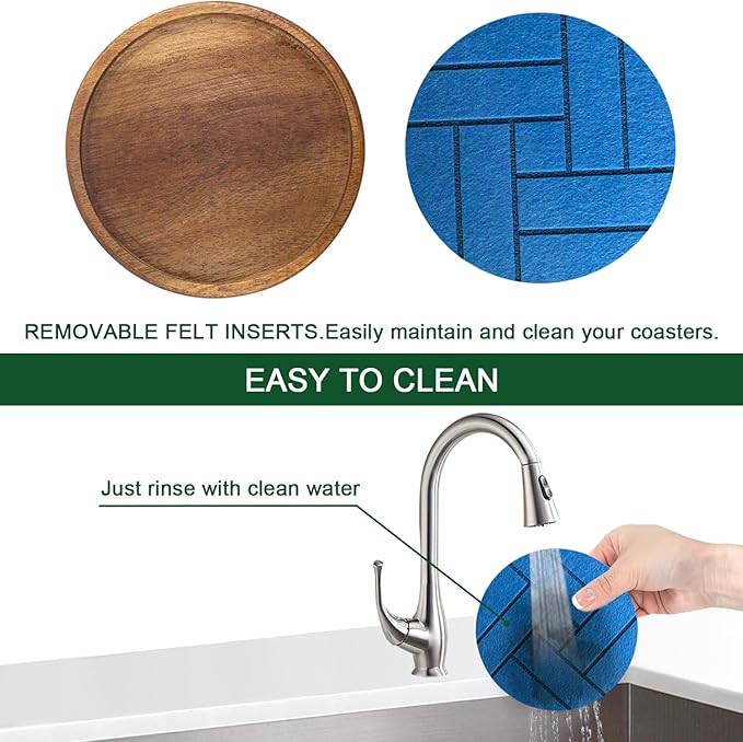 Coasters for Drinks Absorbent 5 Pack, Wood Coasters with Felt Pads, Drink Coasters for Coffee Tabletop Protection, Non-Slip, Non-Stick, Suit for Kinds of Cups 4.3 inch Colorful