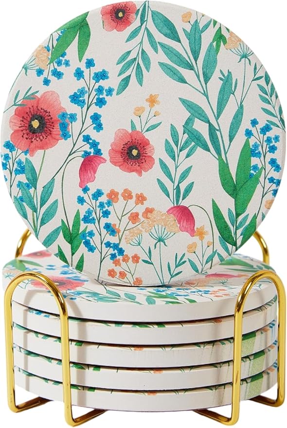 Ceramic Marble Coasters Set of 6, Absorbent Drink Coasters by ilohaus