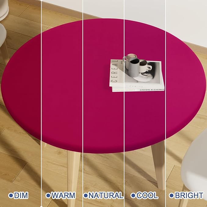 Round Spandex Tablecloth, Elastic Fitted Waterproof Tablecloths for 42"-50" Tables, Stretch Washable Picnic Table Cover for Camping, Dining, Indoor and Outdoor, Fuchsia