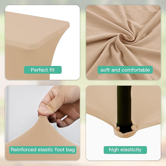 2Pack 4FT Table Cloth for Rectangular Fitted Events Stretch Champagne Table Covers Washable Spandex Tablecloth Protector for Party, Wedding, Cocktail, Banquet, Festival
