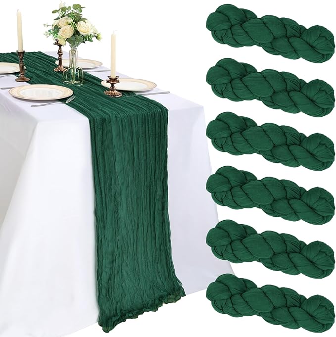 6 Pack 10Ft Emerald Green Cheesecloth Table Runner 23 x 120 Inch | Gauze Rustic by CKIKU