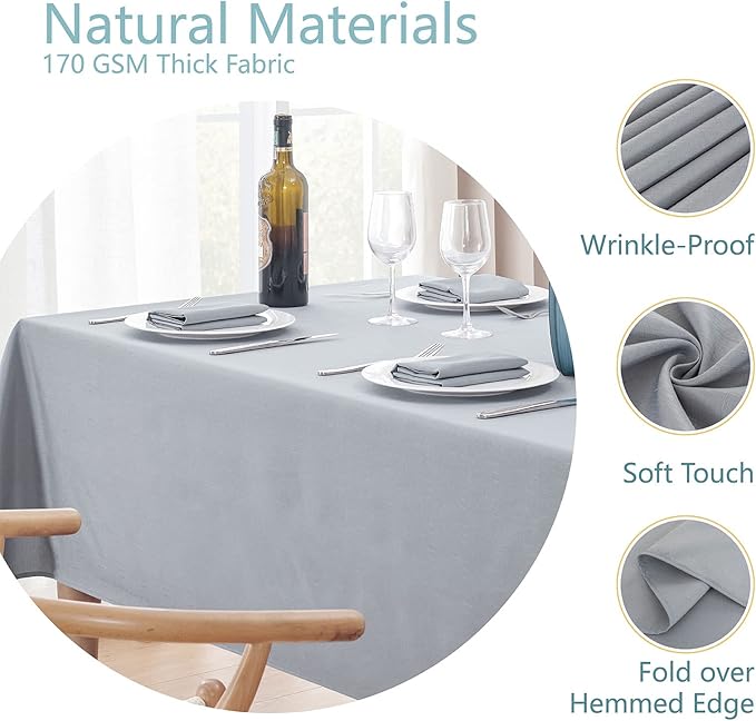 Textured Rectangle Tablecloth 60x144 inch Table Cloth Water Resistant Wrinkle Free Spill-Proof, Decorative Fabric Table Cover Washable for Banquet Parties Event Holiday Dinner, Light Grey