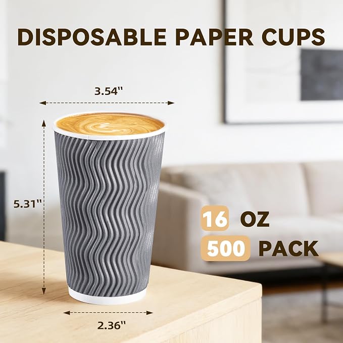 Lamosi 500 Count 16 oz Insulated Coffee Cups, Disposable Paper Cup No Lids | - Image 2