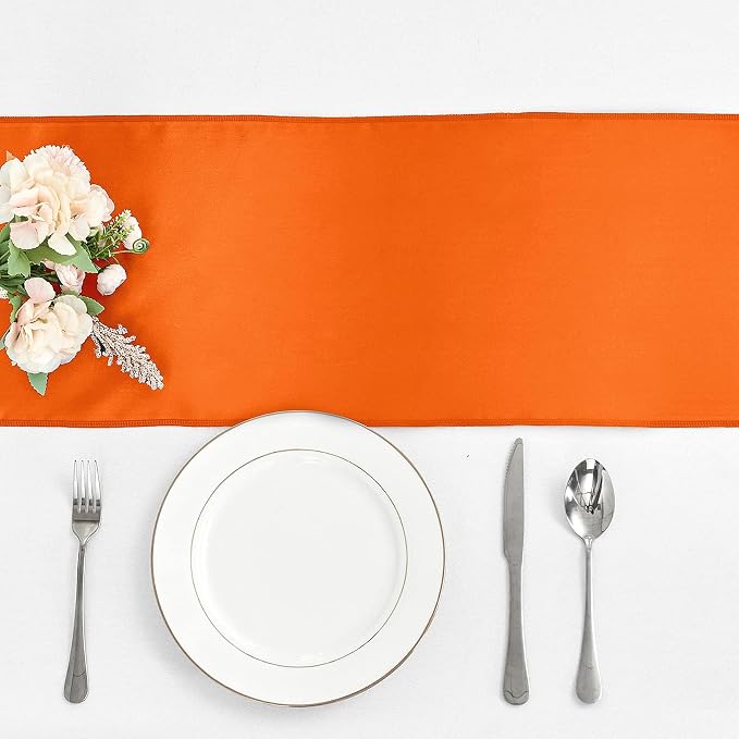 15-Pack Orange Satin Table Runner 12 x 108 Inch Long Fuchsia Bright and Smooth - Image 2