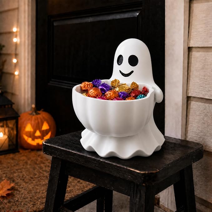 Halloween Decor Cute Ghost Candy Bowl Durable Resin Snack Holder | Generous - Image 5