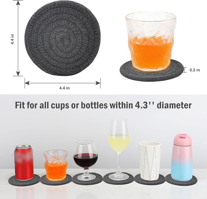 ABenkle Woven Coasters for Drinks Set of 6, Boho Absorbent Drinking Coaster - Image 2