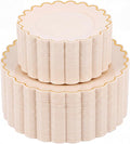 LIYH 100 Pcs Pink Plastic Plates Set, Wide Gold Scalloped Edge by LIYHLoveinyourheart
