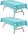 Plaid Tablecloth 2 Pack, 60 x 84 inch, Turquoise and White | Waterproof by Hiasan