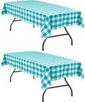 Plaid Tablecloth 2 Pack, 60 x 120 inch, Turquoise and White | Waterproof by Hiasan