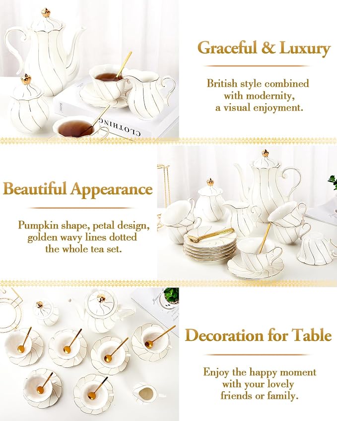 DUJUST 22 pcs White Porcelain Tea Set - Image 4