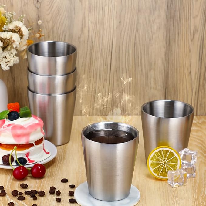 Amyhill 12 Pieces Stainless Steel Cups Double Wall Tumbler Glasses Stackable Metal Drinking Cups Insulated Drinking Glasses Reusable Camping Mugs for Home Camping RV BBQ Office Party(Silver,8.8 oz)