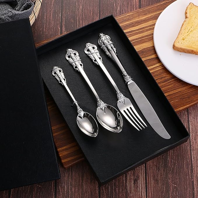Silverware Set 18/10 Stainless Steel Flatware Sets Palace Style 32 Piece Delicate Cutlery Set for 8 Durable Home Kitchen Wedding Tableware Utensil Include Knifes Teaspoons Forks and Spoons