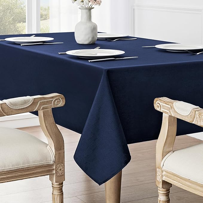 Rectangle Tablecloth Waterproof 60x120 inch Linen Textured Table Cloth Stain and Wrinkle Resistant Washable, Decorative Fabric Table Cover for Dining, Party and Camping, Navy Blue