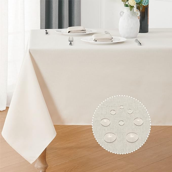 Rectangle Tablecloth 60x144 inch Linen Textured Waterproof Table Cloth Stain and Wrinkle Resistant Washable, Decorative Fabric Table Cover for Outdoor and Indoor Use, Ivory