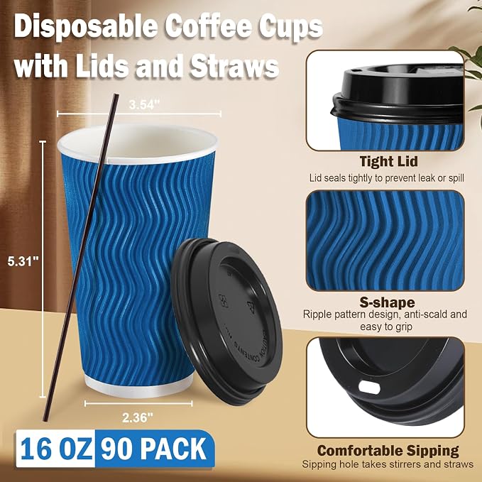 SIUQ 90 Pack 16 oz Disposable Coffee Cups - Image 2
