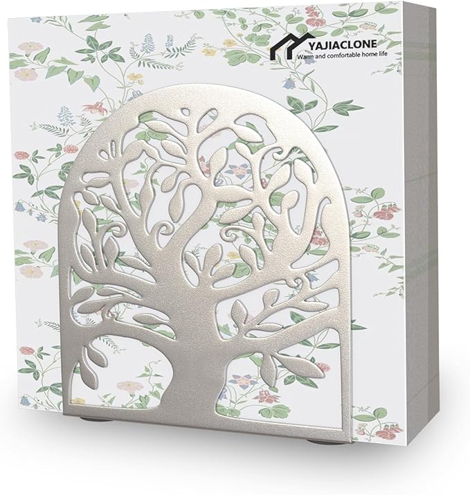 YAJIACLONE Tree of Life Silver Metal Napkin Holder, Upright Metal Tabletop Napkin Holder for Kitchen & Dining Table.