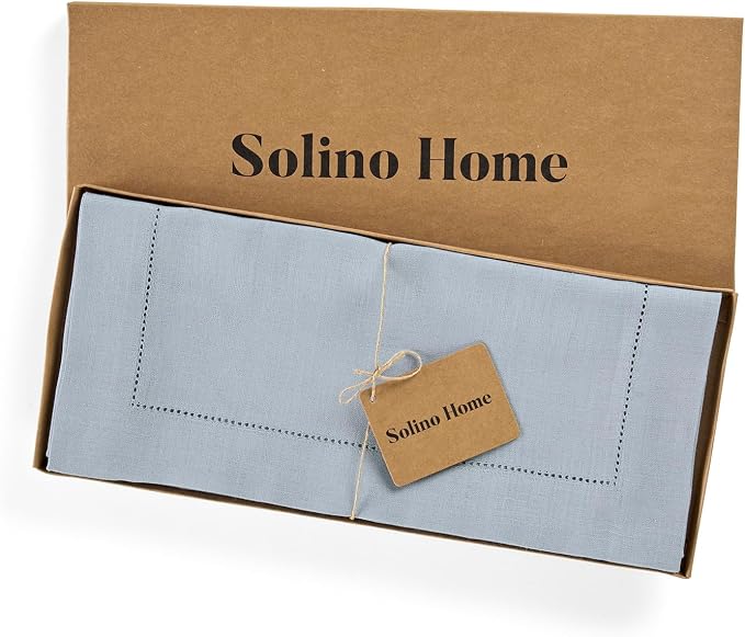 Solino Home 100% Pure Linen Table Runner Blue, Classic Hemstitch 14 x 36 in | - Image 6