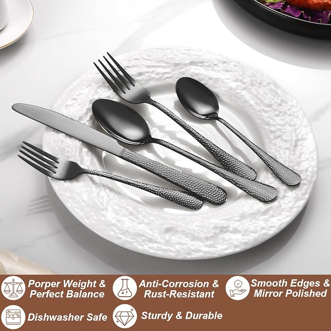 40 Pcs Black Silverware Set for 8, Food Grade Stainless Steel Flatware Set - Image 3