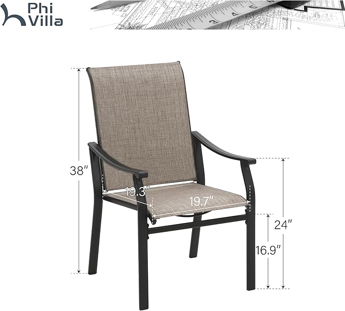 PHI VILLA Outdoor Dining Chairs Set of 8, Breathable Textilene Fabric and Metal Frame with Backrest and Armrest,Quick-Dry and Rustproof,Patio Chairs for Lawn,Garden