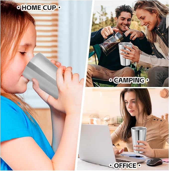 5 Pack 18.6oz Stainless Steel Insulated Cup, Double Wall Vacuum Small Metal Cup, Reusable Camping Cups Unbreakable Indoor Outdoor for Party, Home, Office, BBQ, Sliver