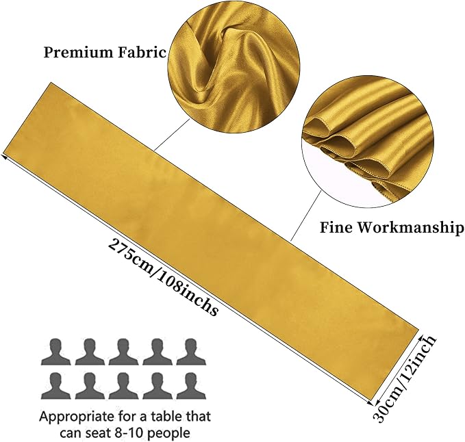 20-Pack Gold 12 x 108 inches Long Premium Satin Table Runner | Wedding - Image 2