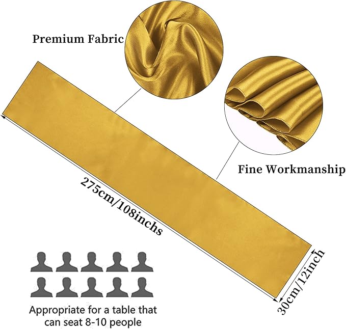 15-Pack Gold 12 x 108 inches Long Premium Satin Table Runner | Wedding - Image 2