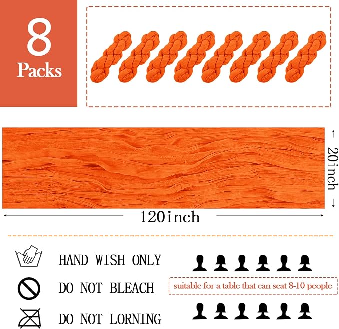 8 Pack Orange Cheesecloth Table Runner 20 x 120 inch Gauze Table Runners 10 FT - Image 2