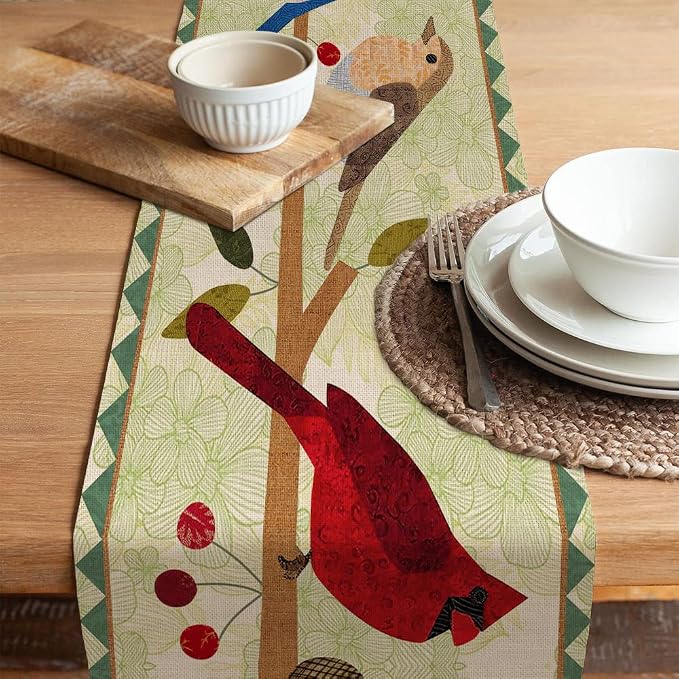 Seliem Summer Birds Tree Branches Table Runner, Cardinal Home Kitchen | Dining - Image 6
