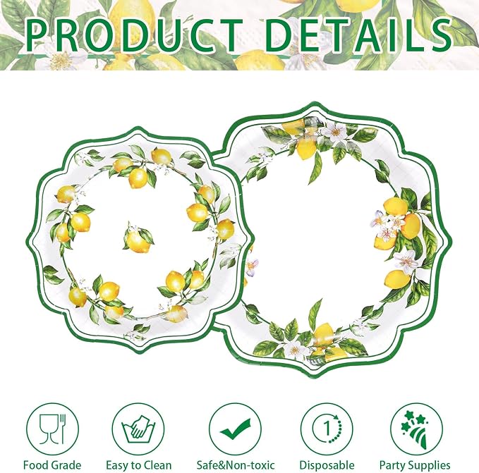 250Pcs Lemon Party Decorations for Summer Lemons Theme Serves 50 | Green Lines - Image 5