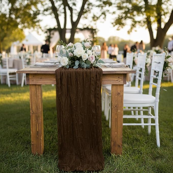 3 Pack Brown Cheesecloth Table Runner 120 Inch Boho Wedding Decor | Cheesecloth - Image 8
