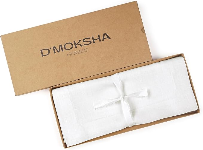 D'Moksha Homes Linen White Table Runner 90 Inches Long - 100% Pure Linen 14 x 90 Inch Table Runner for Dining, Valentines, Spring, Easter - Machine Washable