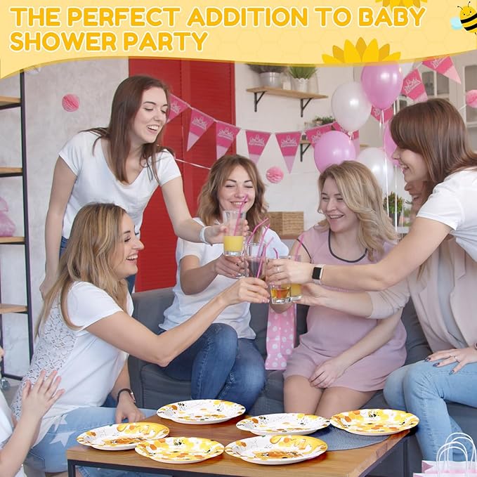 60 Pcs 7 Inch Honey Bee Paper Plates Bee Happy Shower Tableware Gender Reveal Party Dinnerware Honey Theme Day Birthday Party Tableware Decorations Favors
