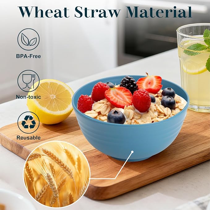 Bowls for Kitchen 8 PCS, Unbreakable Wheat Straw Bowl 26 OZ, Alternative to - Image 3
