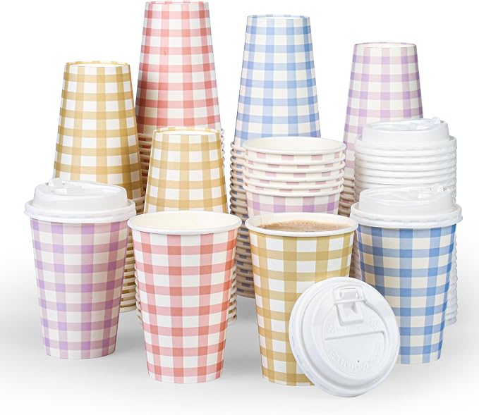 100 PACK Gingham 12OZ Coffee Cups by Unknown