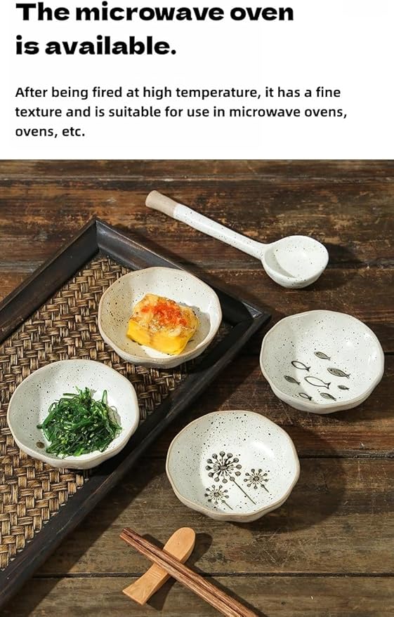 4-Pack Small Ceramic Bowls, （3.5in） Mini Dip Bowls with 2 Fish & 2 Sunflower Designs | Thickened Ramekins for Sauce, Snacks, Ice Cream, Charcuterie | Dishwasher & Oven Safe