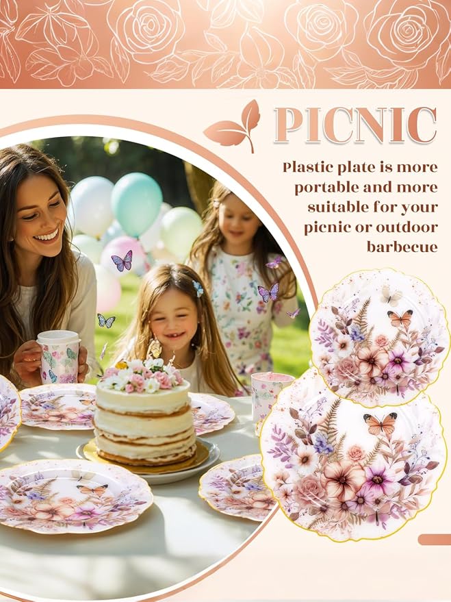 20Pack Spring Plates Flower- Baroque Fancy Butterfly Plates Disposable - Image 2