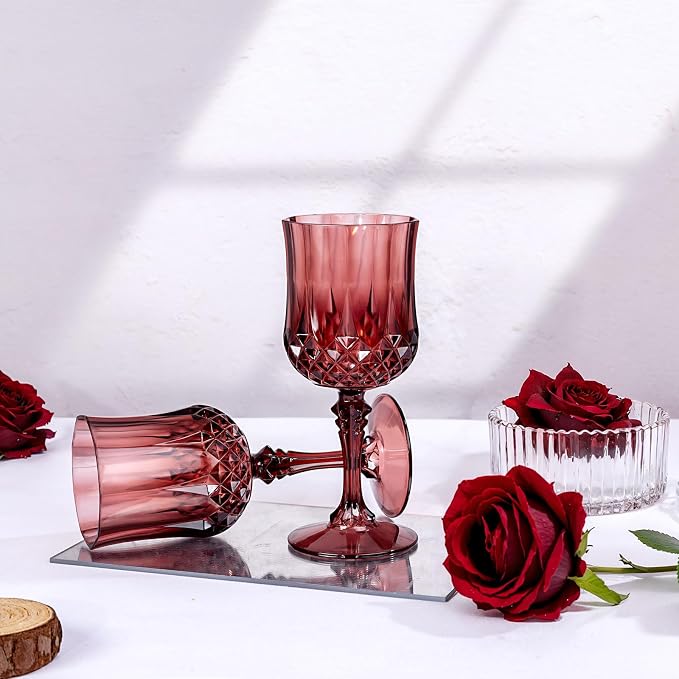 Ciaell 24 Pack Burgundy Plastic Wine Glasses - Image 6