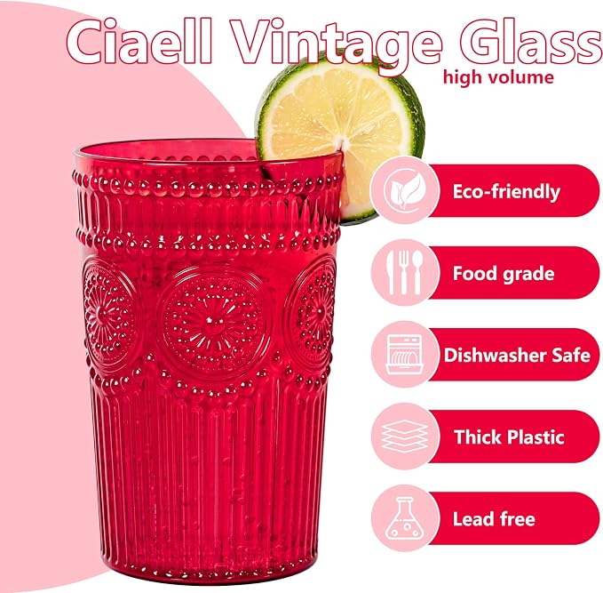 Ciaell 12 Pack Red Plastic Water Glasses - Image 6