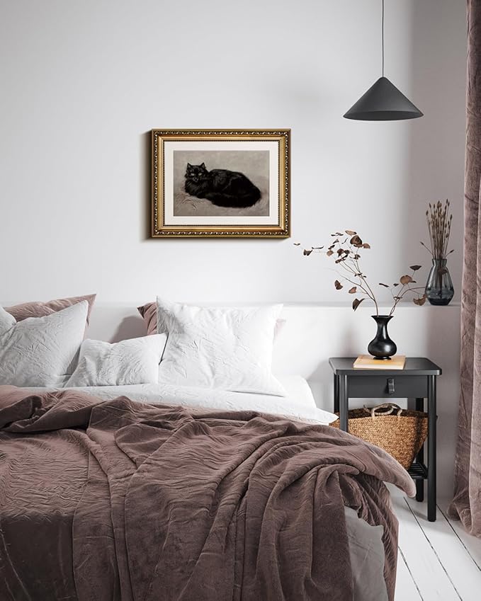 InSimSea Retro Gold Framed Wall Art, Vintage Black Cat Home Bathroom Wall Decor, Animal Canvas Print Artwork, Farmhouse Country Decor, Antique Picture Frame Retro Classical Paintings, 11x14 Inch