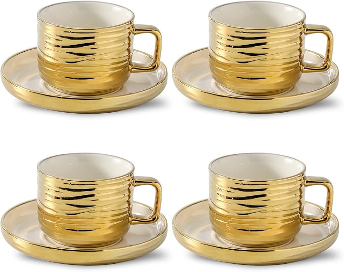 LETAOTAO Cappuccino Cups with Saucers, Ceramic Coffee Cup Set of 4, 8.5oz | by LETAOTAO