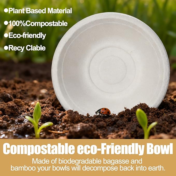 TaidMiao 12 oz, 100 Pack, Paper Bowls Disposable, Compostable | Heavy Duty - Image 4