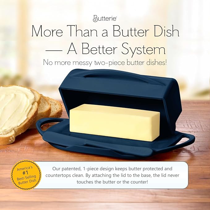 Flip Top Butter Dish with Attached Lid & Matching Knife - Image 2