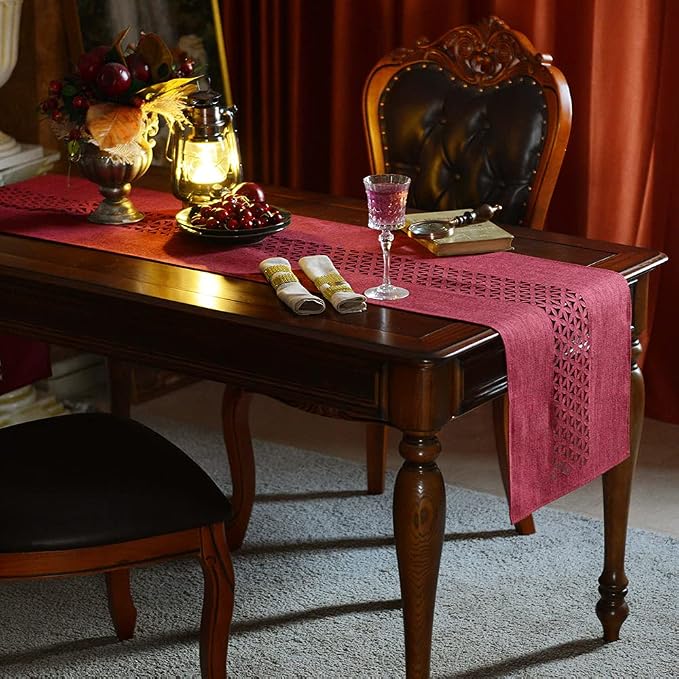 ARTABLE Burgundy Rectangle Fabric Table Runner Finished Edge 16 x 70 Inch | - Image 2