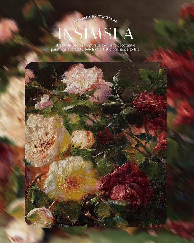 InSimSea Gold Framed Wall Art, Living Room Vintage Rose Bouquet Wall Shelf Decor, Flowers Canvas Print Art, Home Bedroom Farmhouse Decor, Antique Paintings with Picture Frame 13x16inch