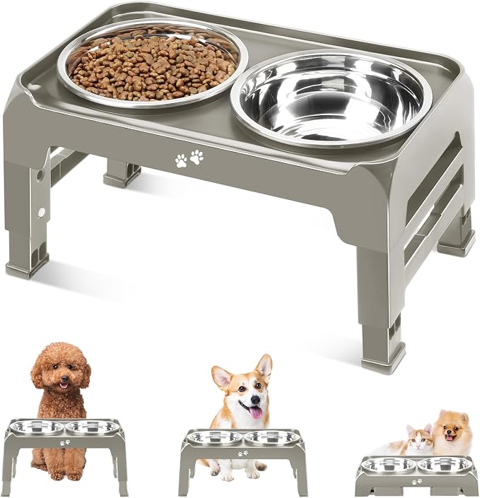 Elevated Dog Bowls for Small Dogs 3 Height Adjustable Raised Dog Bowl Stand by COMESOON