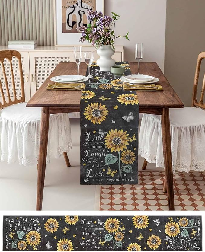 Retro Sunflower Table Runners 108 Inches Long, Spring Summer Farmhouse Table - Image 6