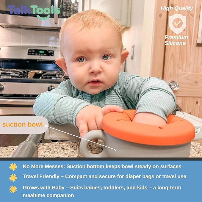 TalkTools Itsy Bowl & Snack Lid | Suction silicone dish for toddlers | Safe, fun, self-feeding mealtime essential (Bubblegum).