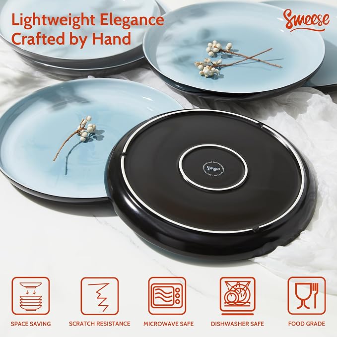 Sweese Porcelain Dinner Plates Set of 6, 10 Inch Lightweight Round Dish Set - Image 4