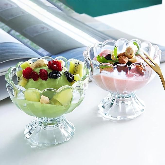 Iced Cream Dessert Bowl，Set of 12，6oz Vintage Glass ware with Heavy Base, Drinking Cup for Sundae, Fruit, Ice Cream, Snack, Condiment (12)